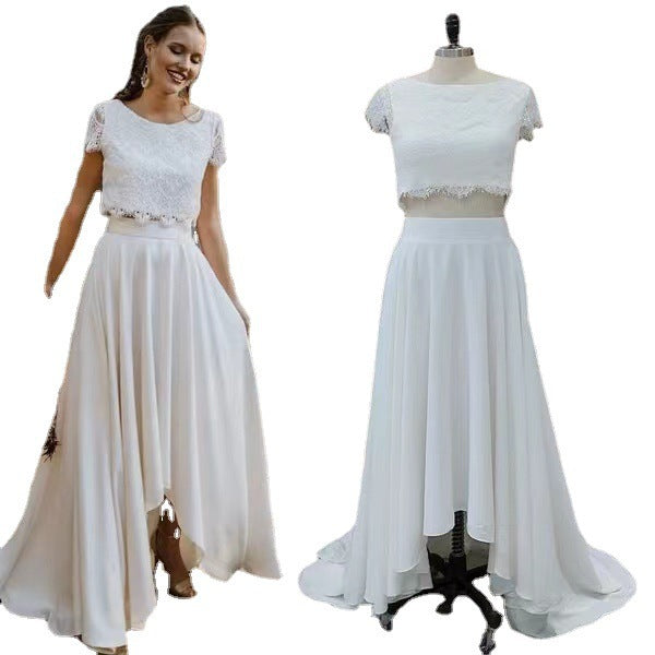 Two-piece Lace And Satin Wedding Dress With A Back Slit