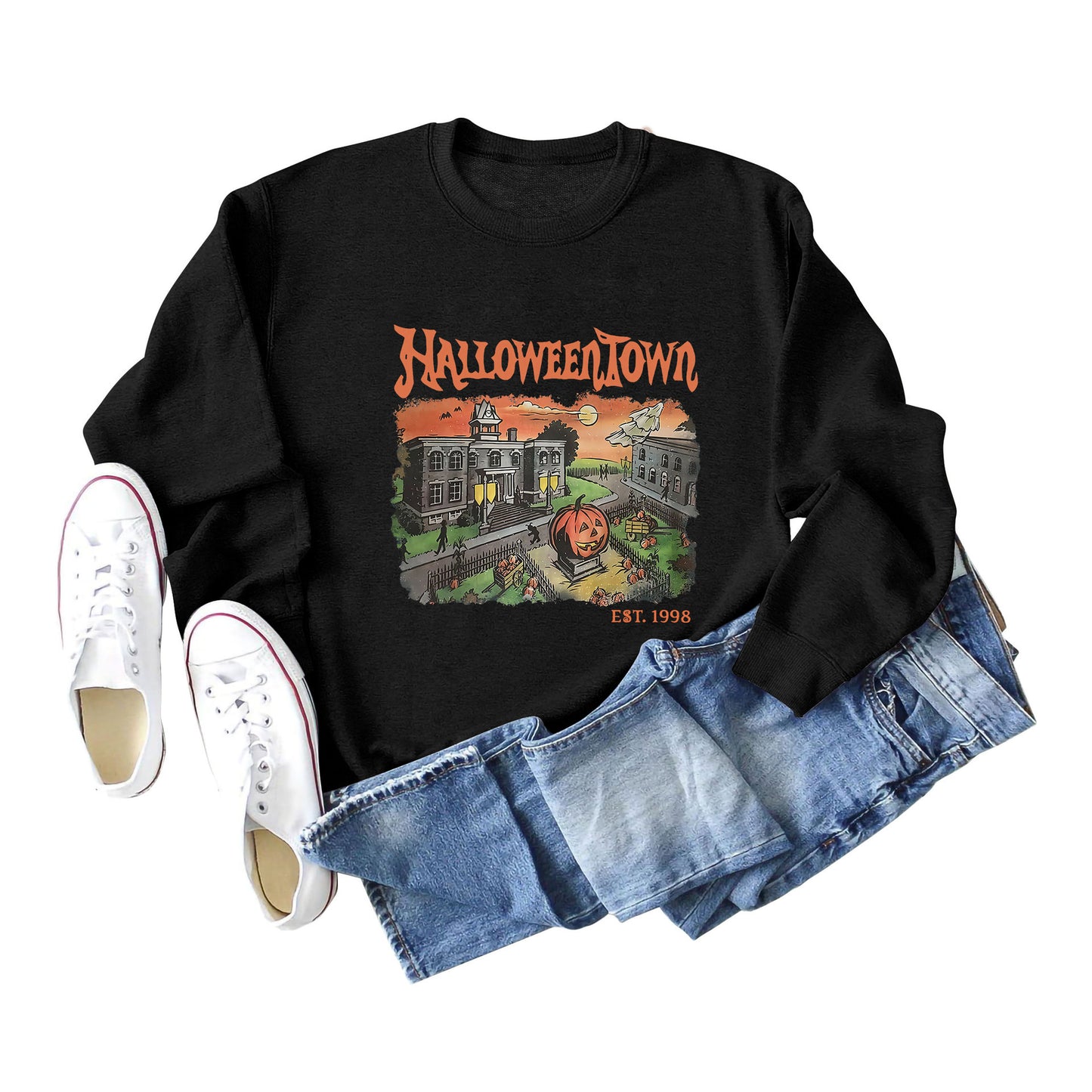 New Halloweentown Printed Sweater Loose All-match Round Neck