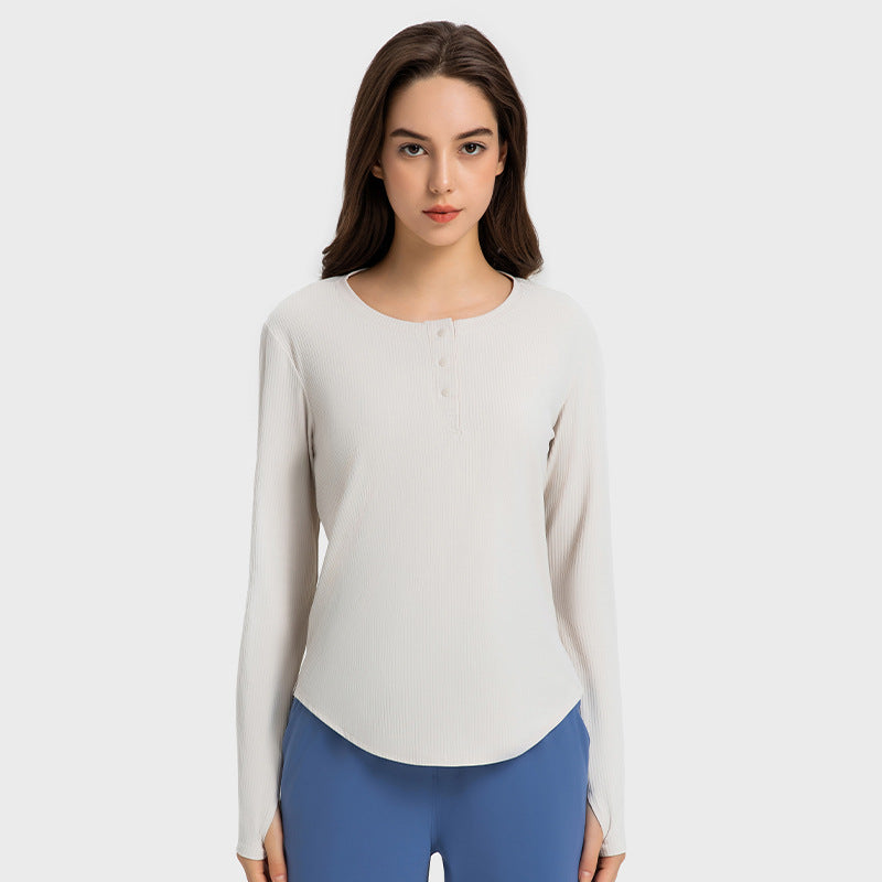 New Vertical Bar Thread 20 Loose Sports Long Sleeve Women's Fashion Casual Fitness Yoga Wear