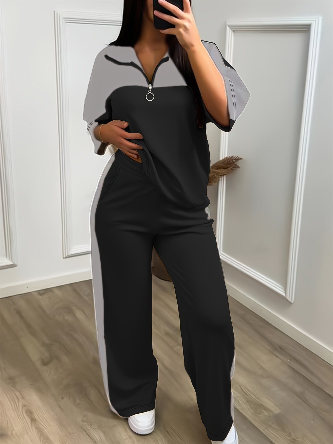 Womens Color-Block Minimalist Casual Chic Sportswear Set