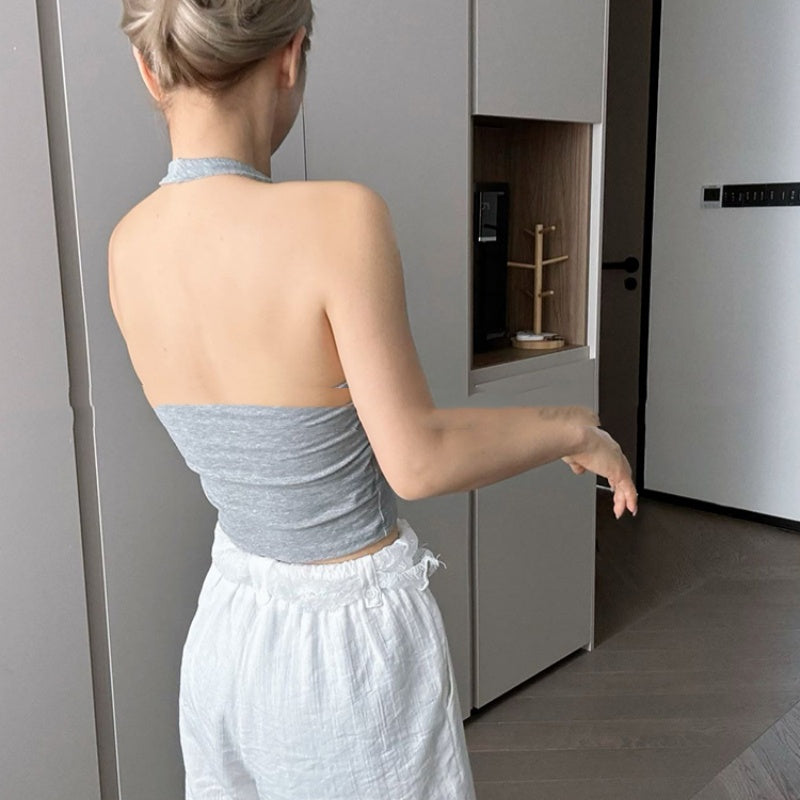 Dopamine Halter Spaghetti Stropper Vest Dame Sommer Med Brystpude Sexet Skønhed Ryg