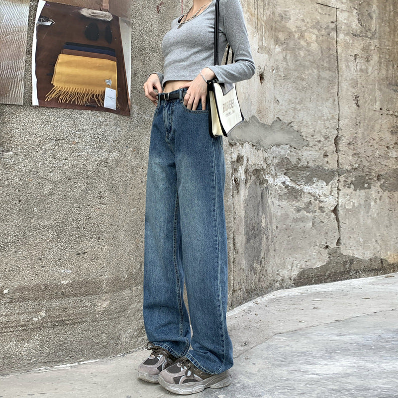 Højkvalitets populære retro straight jeans til kvinder