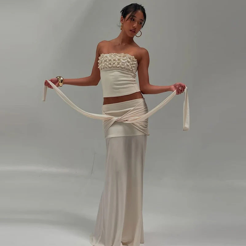 Womens Stylish Casual Chic Midriff-baring Top And Skirt Set