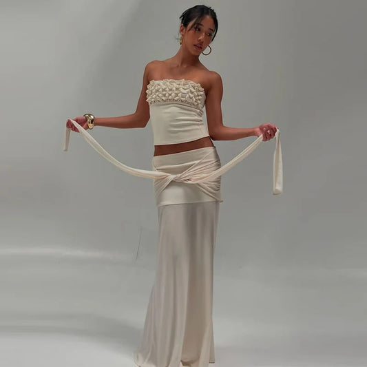 Womens Stylish Casual Chic Midriff-baring Top And Skirt Set