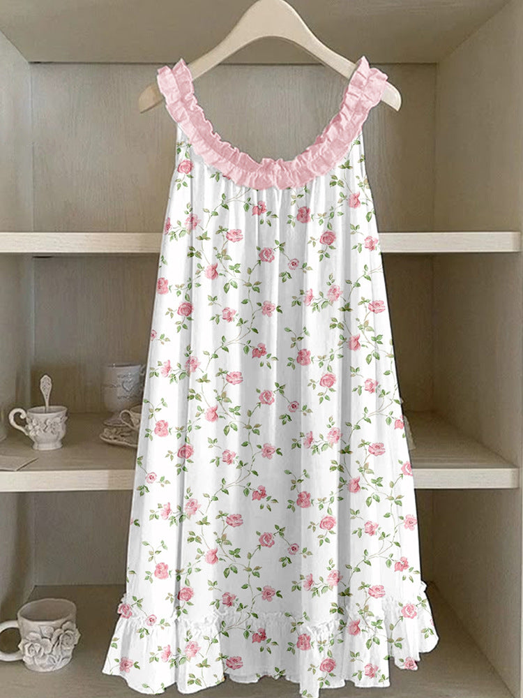 3D Digital Print Pastoral-style Womens Strap Lace Dress