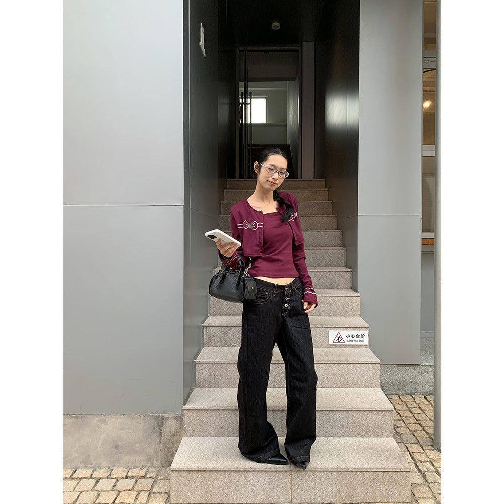 Scimitar Cowboy Wide-Leg Pants With Front Buttons For Shorter Statures