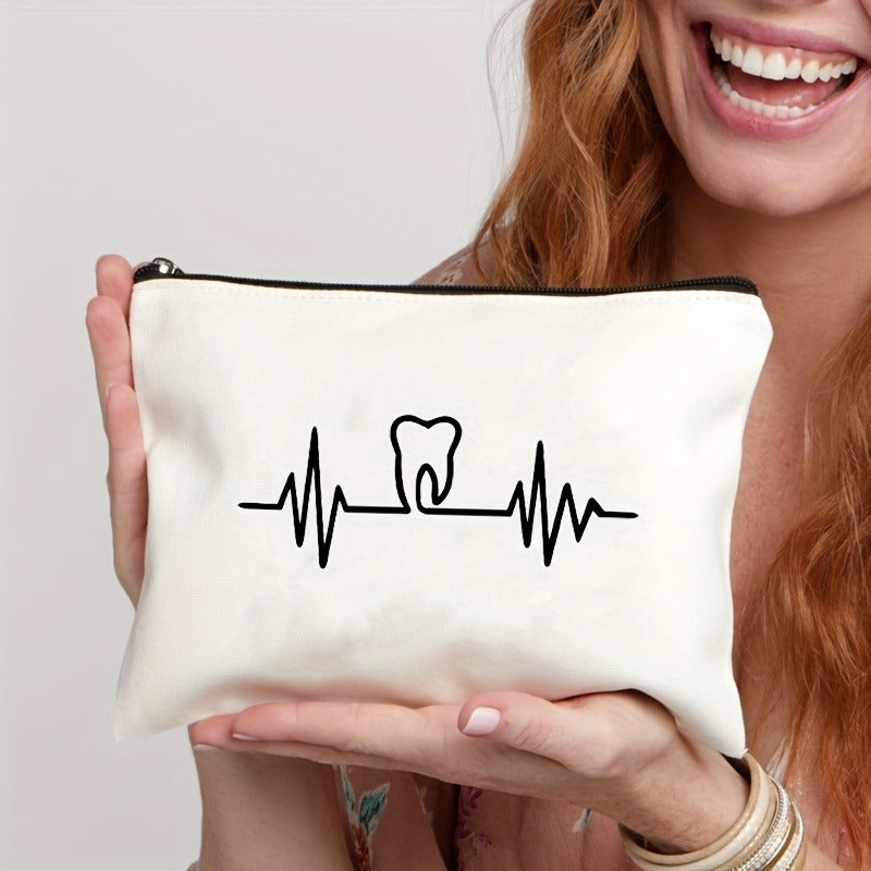 Tooth-patterned Canvas Zip Pouch For Kids Travel