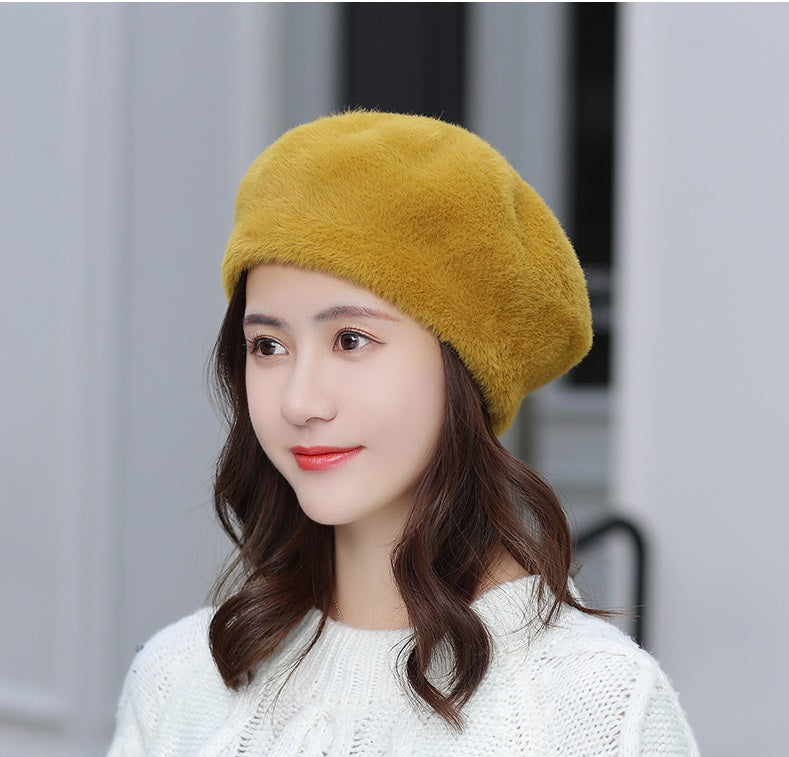Solid Color Mink Velvet Warm Fashion British Pumpkin Painter Hat
