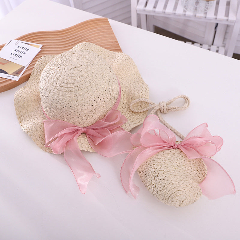 Children's Large Bow Sunshade Straw Hat