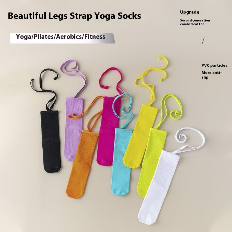 Dame skridsikre krydsende snørebånds yoga-pilates danse dopamin-sportstøj mellemlange strømper
