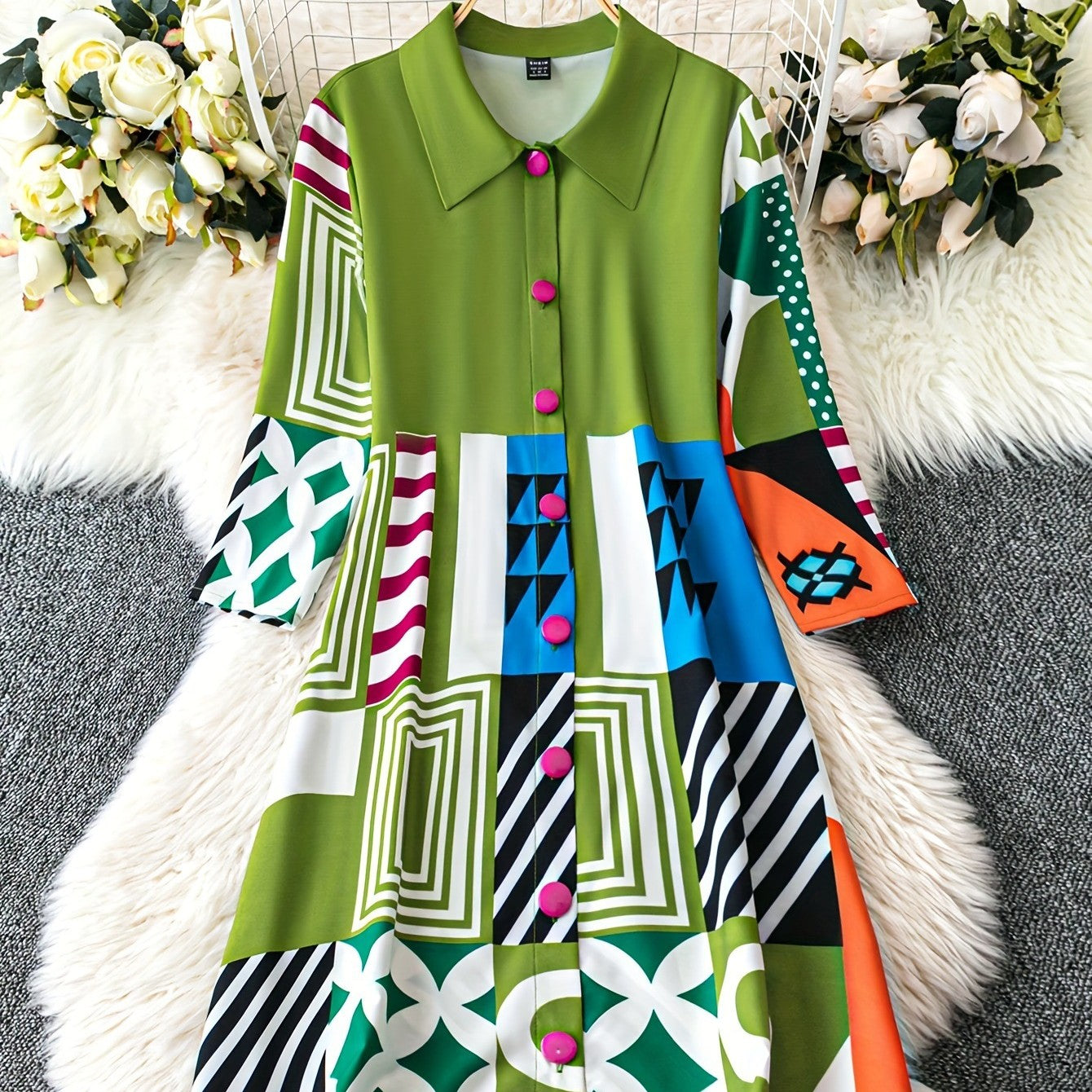 Women's Pleated Bohemian Shirt Dress