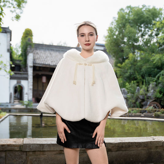 New Plus Size Cloak Knitted Plus Fluff Thickened Fur Shawl