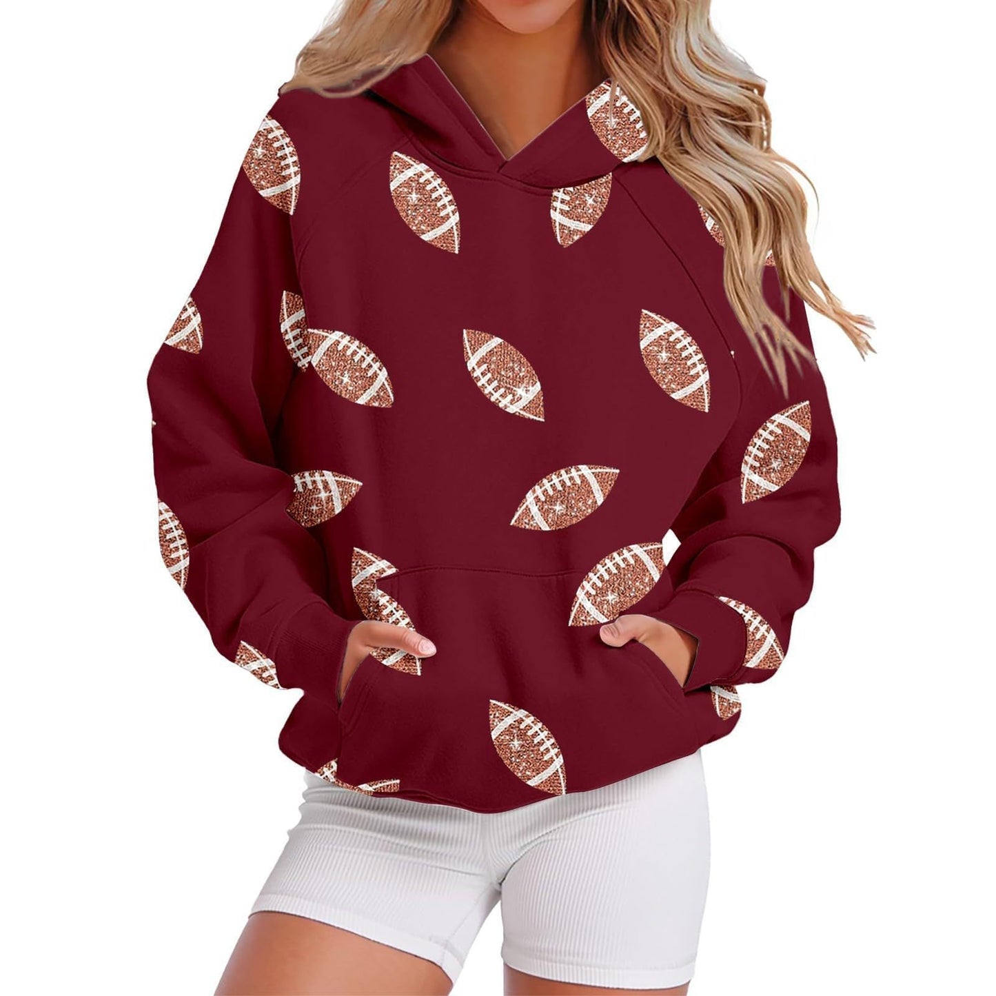 Hooded Sweatshirt With Baseball Elements Digital Design