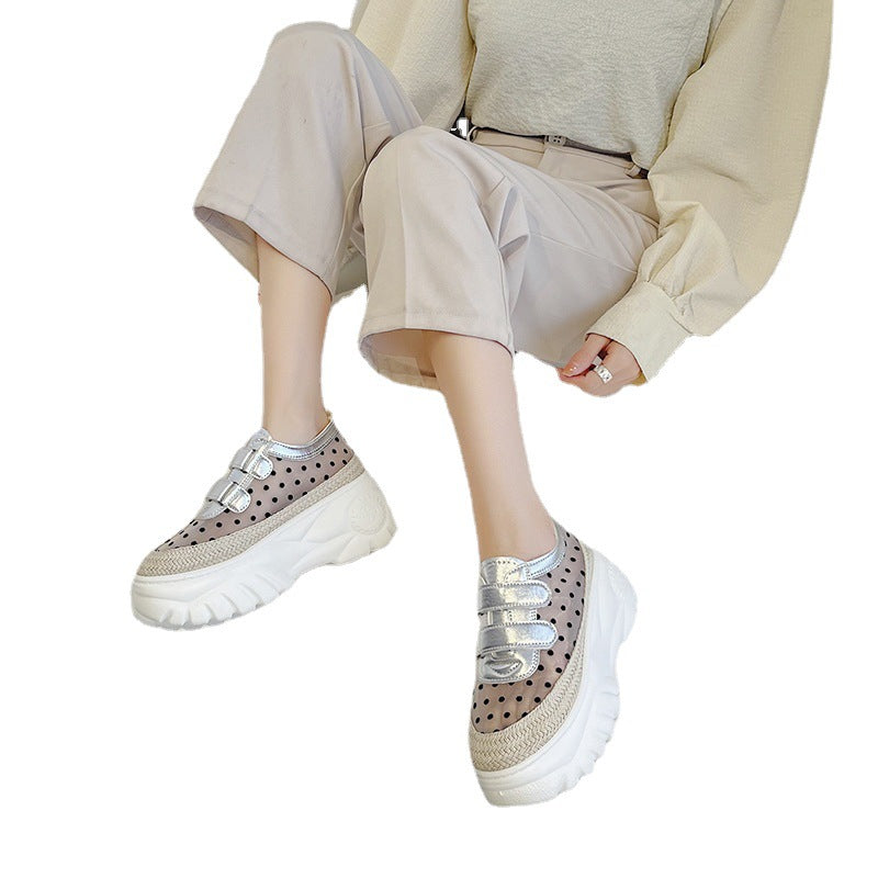 Women's Summer Breathable Mesh Thick-soled White Shoes