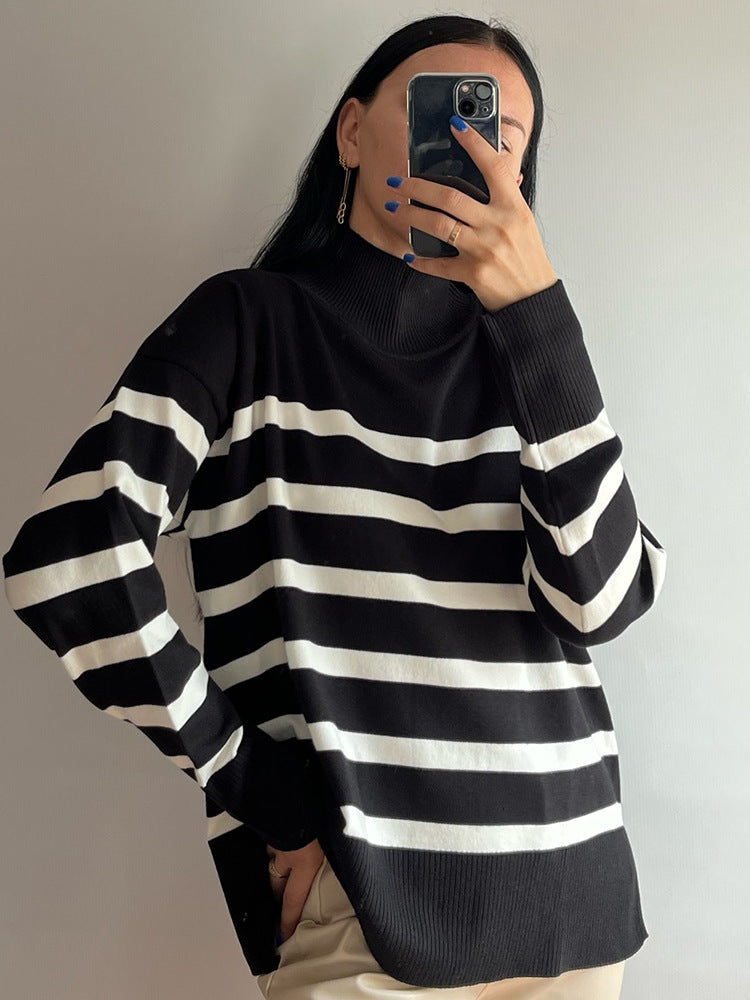 Women's Loose Striped Turtleneck Sweater