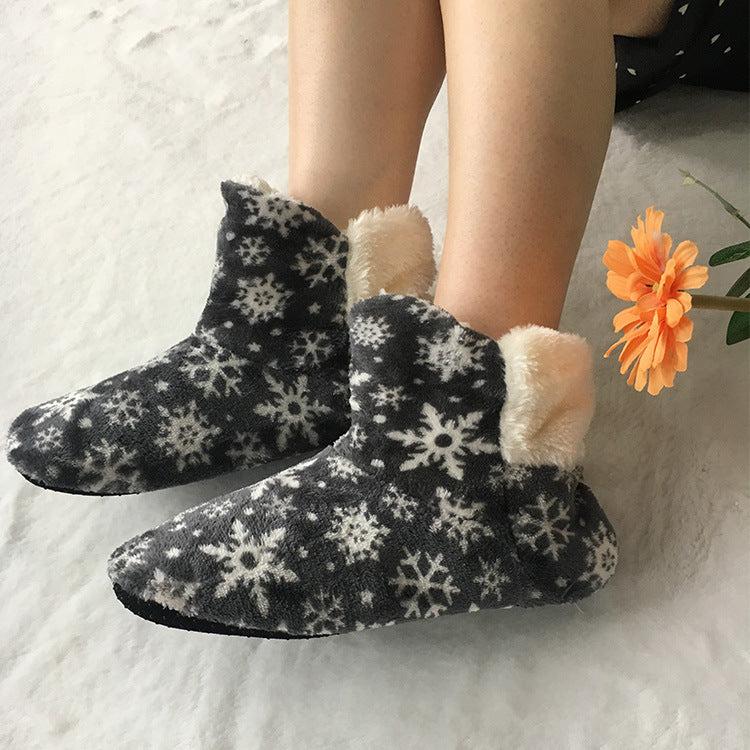 Coral Velvet Snowflake Home Shoes Indoor Autumn And Winter Adults