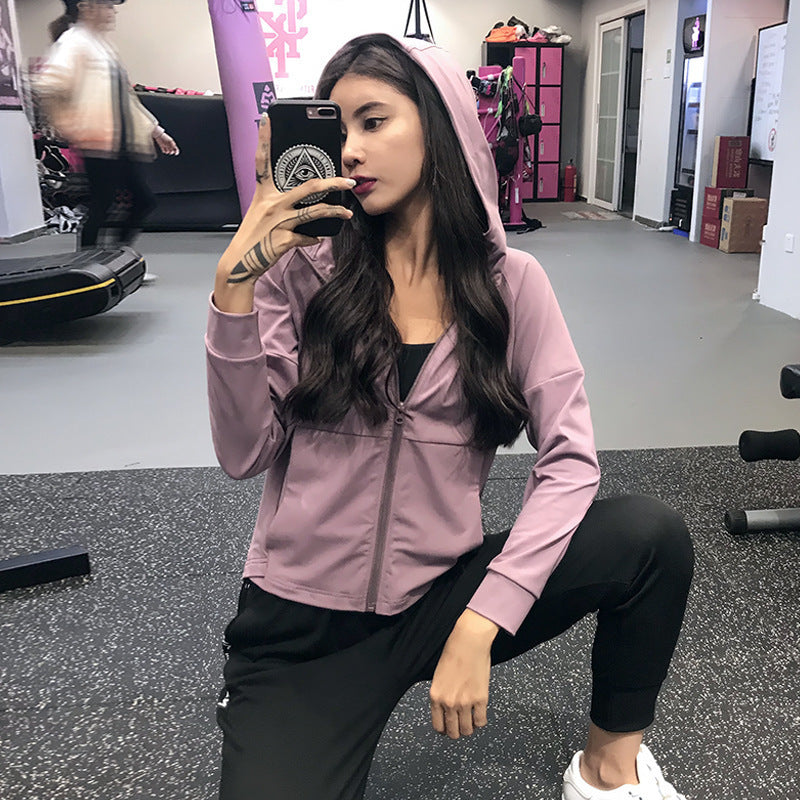 Yogatop Langærmet Sportsjakke med Lynlås og Hætte