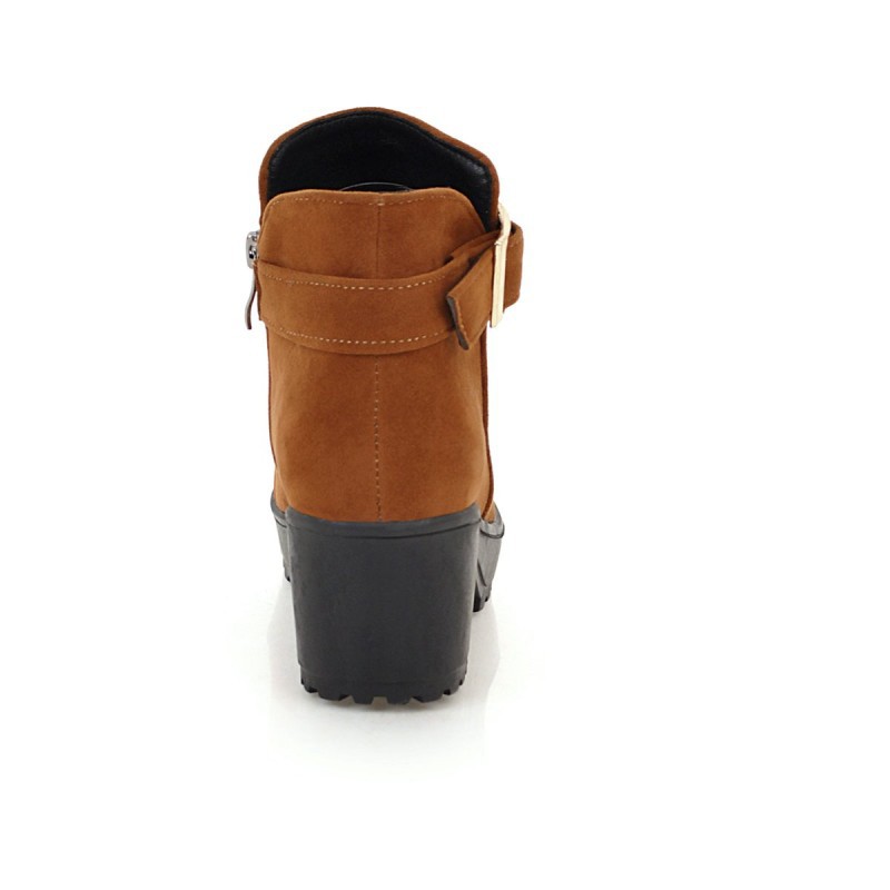 Mid Heel Boots Women's Shoes Belt Buckle Large Size 40-48 Suede Martin Boots