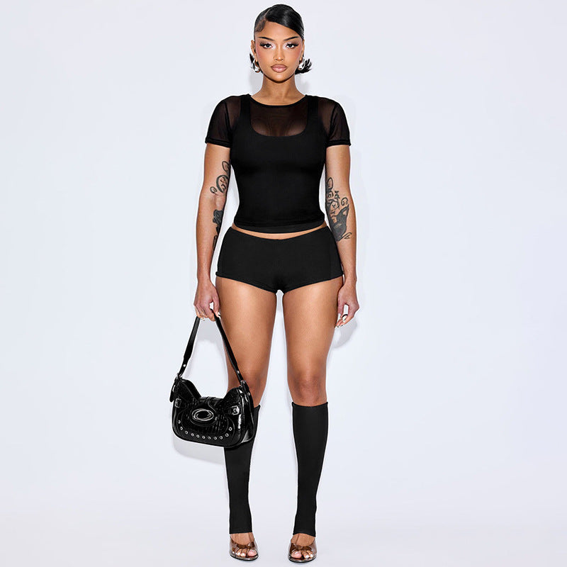 Short-sleeve Shorts Leg Warmers Four-piece Set