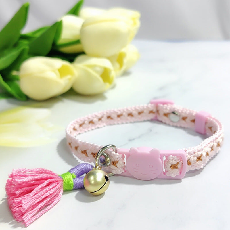 Anti-suffocation Safety Buckle Cat Collar Tassel Bell Adjustable Anchor Chain Rope