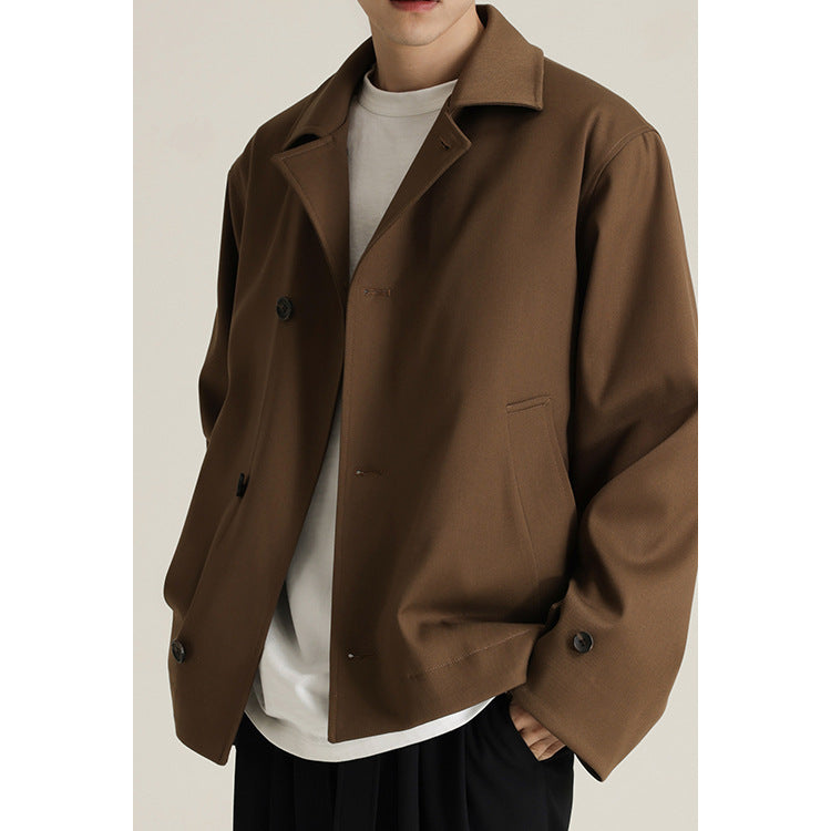 Twill Blended Partial Placket Turn-down Collar Coat Men