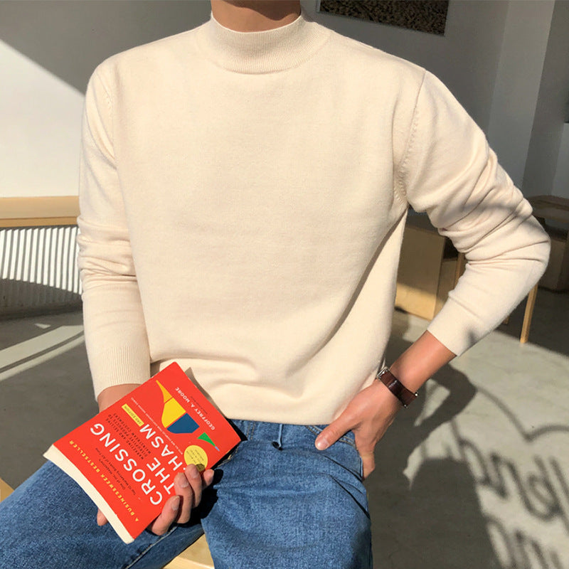 Korean Half Turtleneck Men's Thick Knit Sweater Pullover
