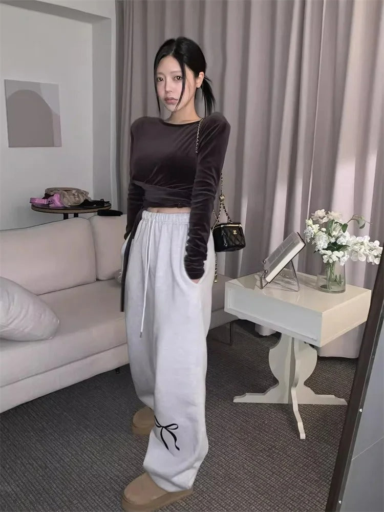 Drawstring Elastic High Waist Ankle-tied Bow Casual Sweatpants