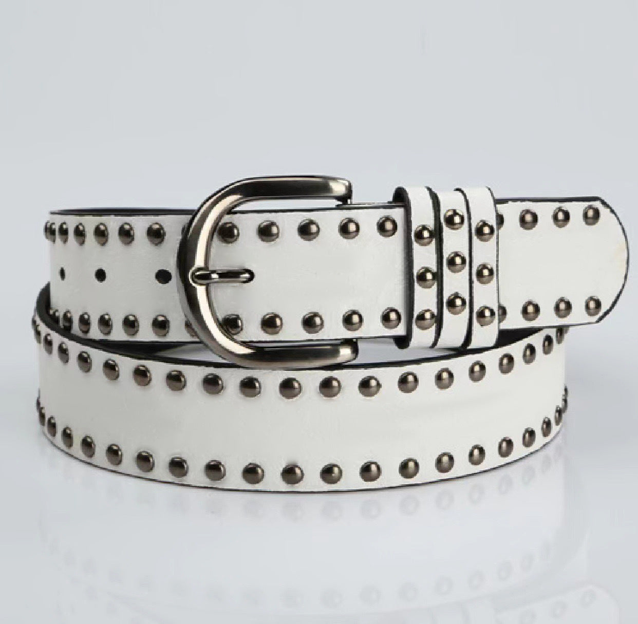 Womens Soft-leather Belt With Pin Buckle And Decorative Rivets