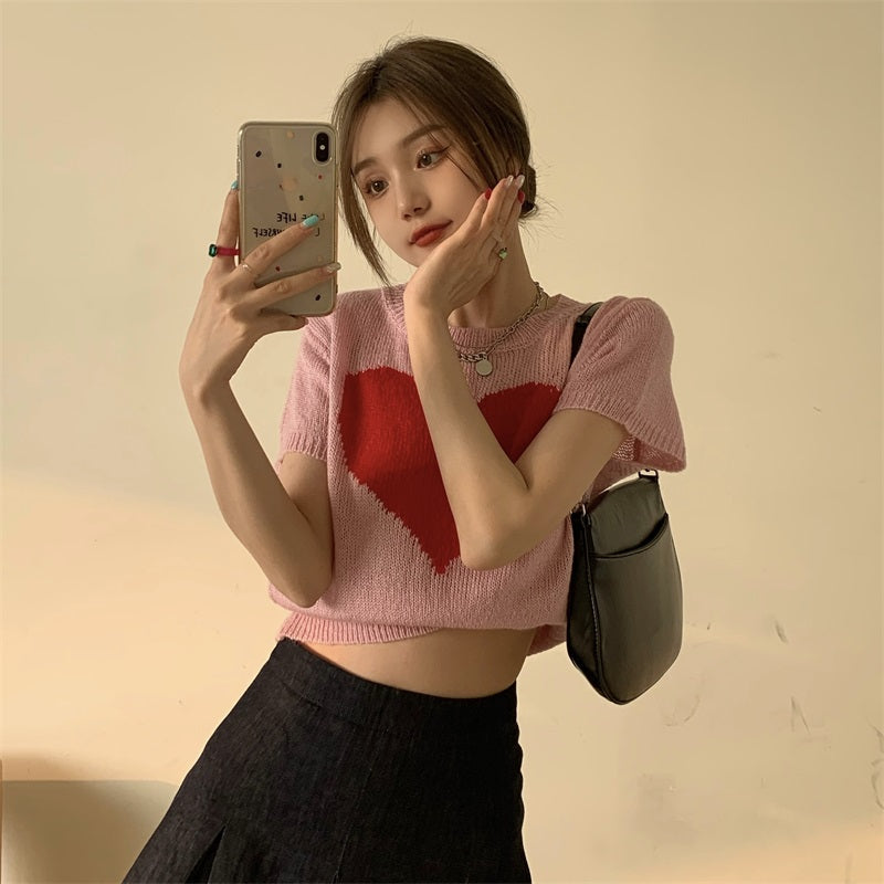 Fashionable Simple Jacquard Short-sleeved Knitted Top