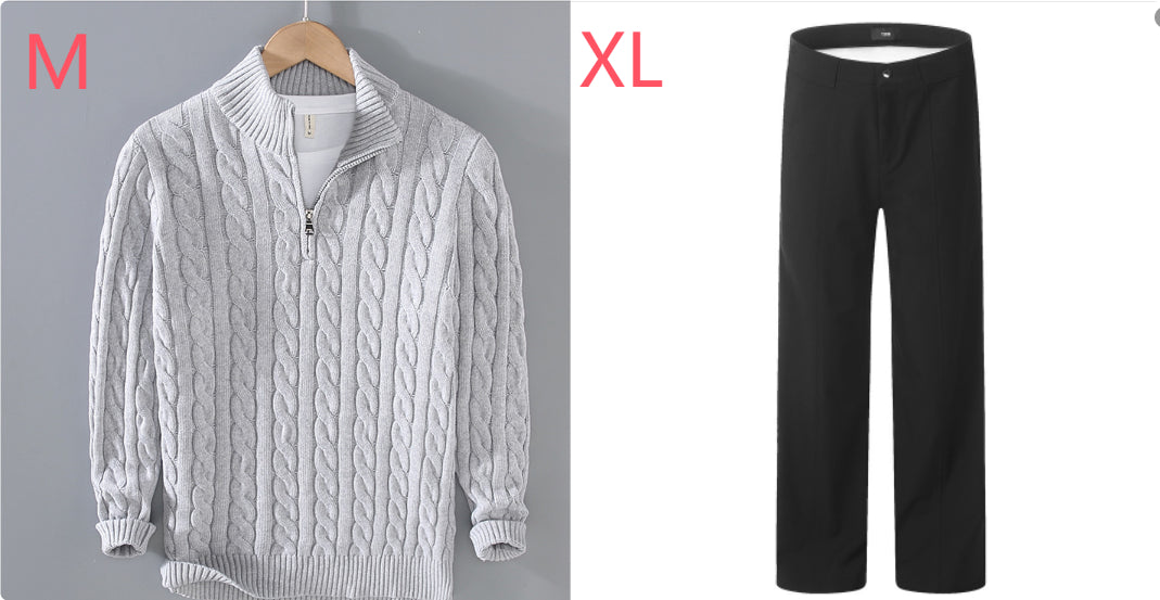 Half-high Neck Thickened Thick Needle Men's Sweater Zip Loose Pullover Knitwear