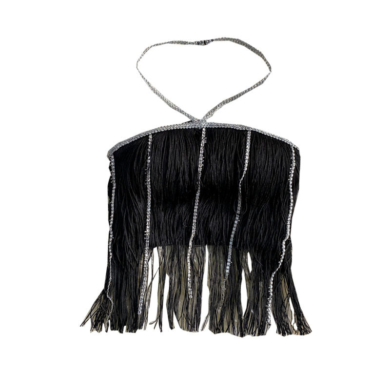 Women's Chest Pad Hipster Chain Top Rhinestone Tassel Strap Sling