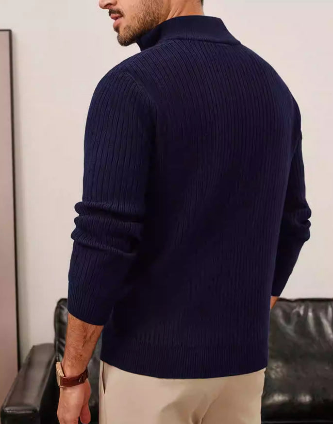 Halvlynlås Sweater med Ståkrave til Mænd