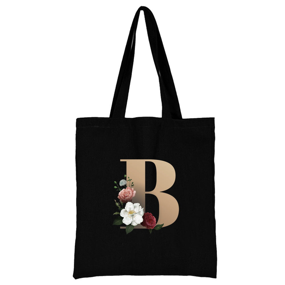 English Alphabet Flower Printed Canvas Bag