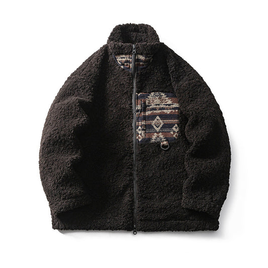 American Retro Patchwork Cashmere Cotton-padded Coat