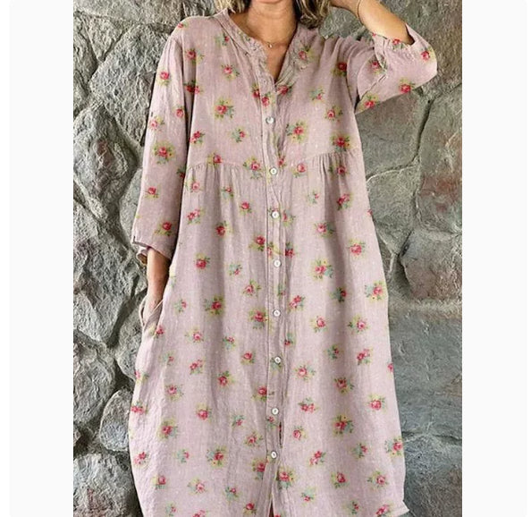 Women's Loose Round Neck Fashion Long Sleeve Printed Dress