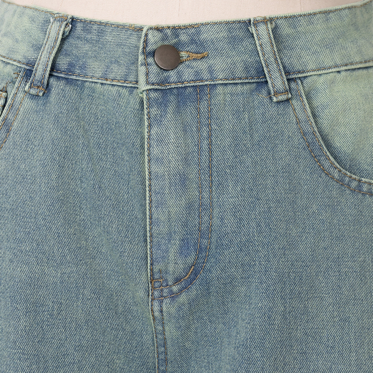 Chic Distressed Denim Loose-fitting Cropped Pants
