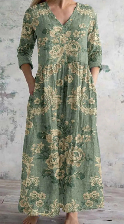 Women's Loose And Fashionable High-end V-neck Printed Dress
