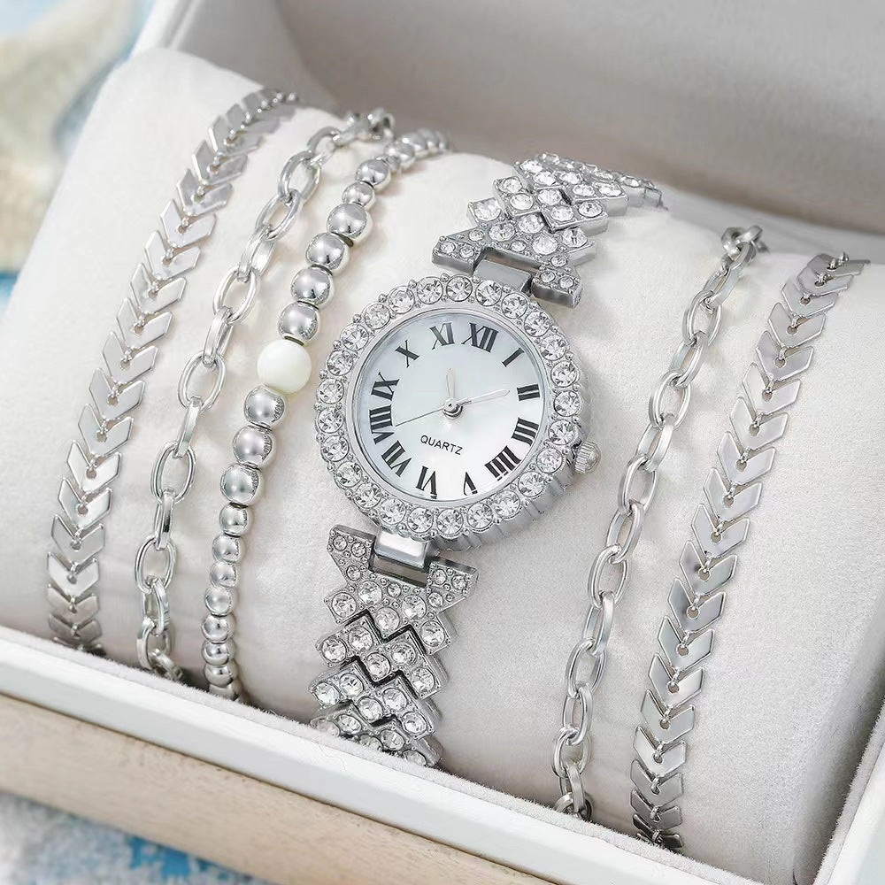 Diamant Damearmbåndsur Luksus Mode Gaveæske Ur Armbånd Seksdelt Sæt