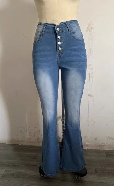 Højtaljede Trompetbukser Moderigtigt Vasket Look Street Style Jeans Til Kvinder