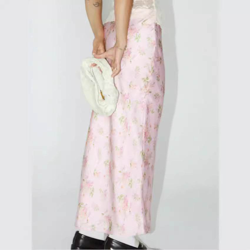Satin Printed Dress With Back Slit And High-end Drape