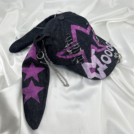 Special-interest Design Y2g American Graffiti Punk Denim med Hul Kanin