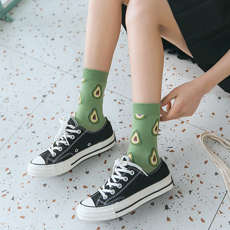 Japanese Ins Trendy Sweet Cute Fruit Mid-calf Socks Strawberry Peach Avocado College Style Socks