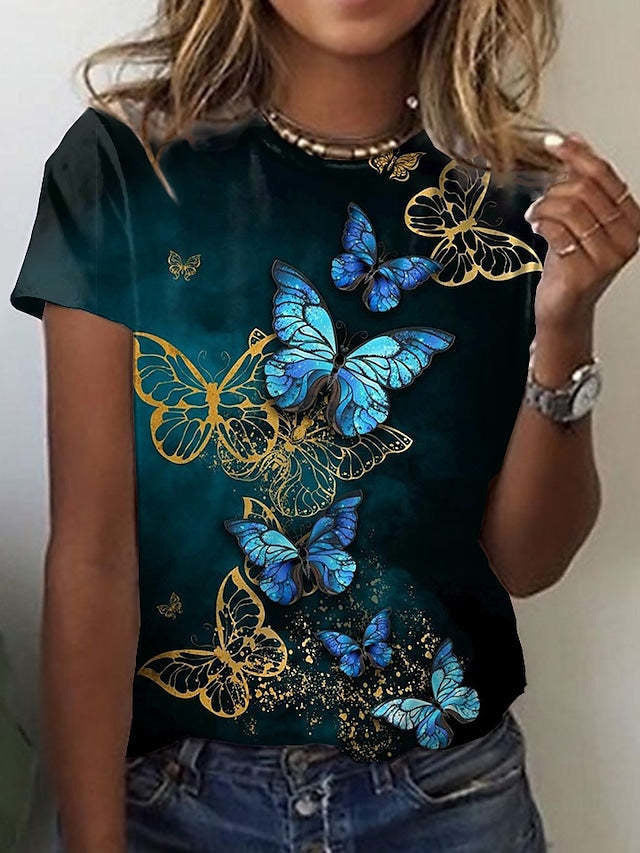 Cute Owl Pattern 3D Printed Round Neck Short Sleeve