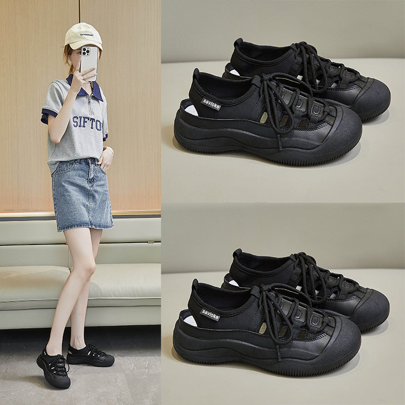 Hollow-out Canvas Shoes Korean Style Student White Flat Breathable Half Support