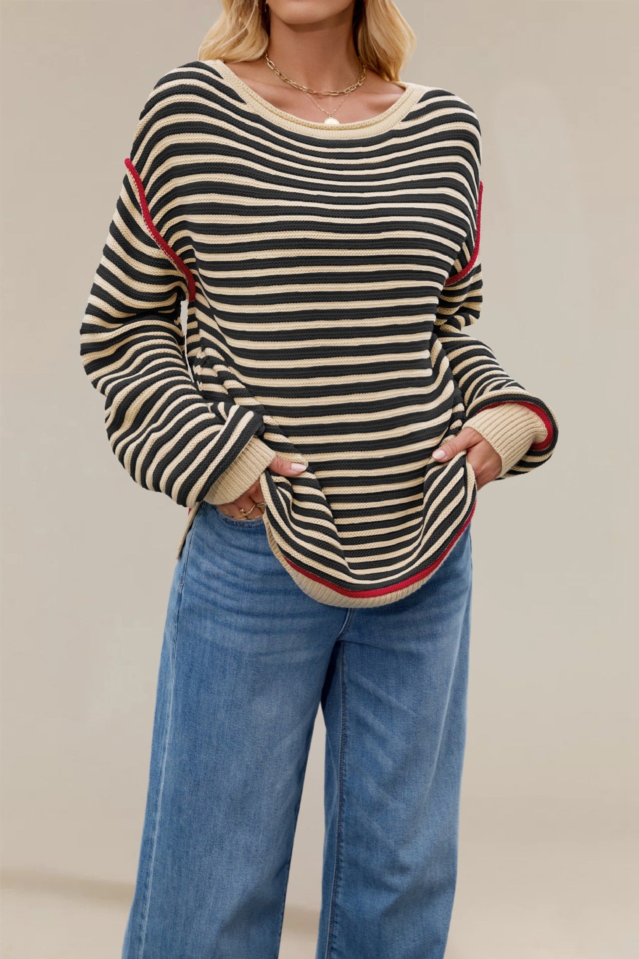 Round Neck Pullover Loose-fitting Long Sleeves Sweater