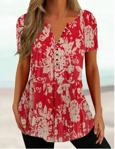 Loose Fitting V Neck Pullover Short Sleeve T Shirt
