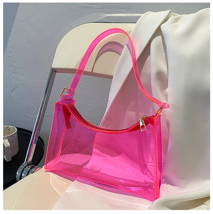 Underarm Bag Retro Casual One-shoulder Diagonal Bag Transparent Jelly Bag Female Candy Color Portable Baguette Bag