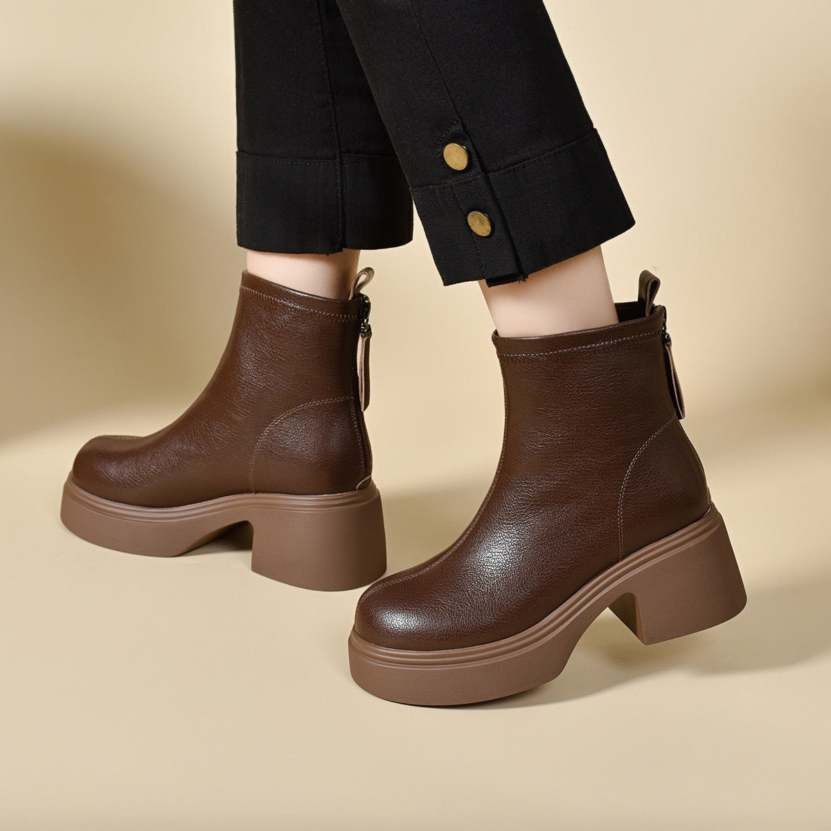 Autumn And Winter New Thick Bottom Chunky Heel Women's Ankle Boots