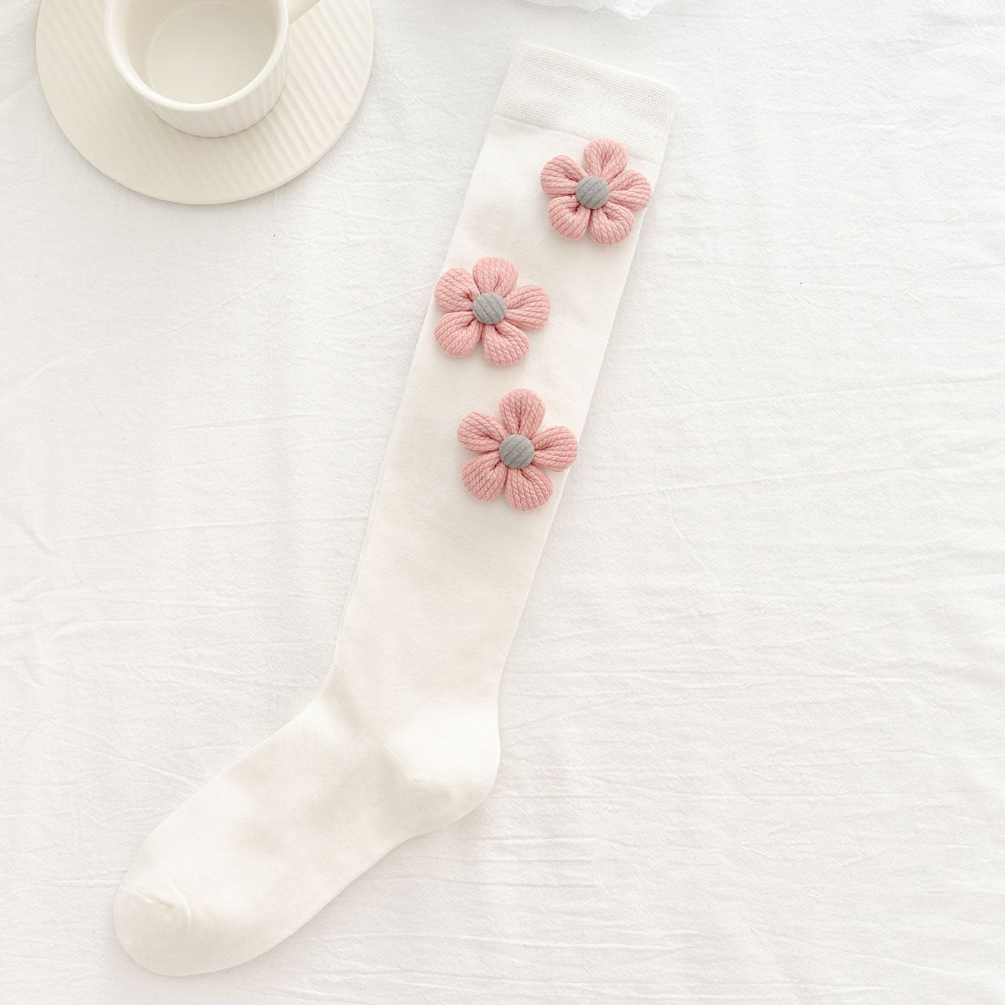 Hand-designed Heavy Industry Sequined Diamond Bow High Socks