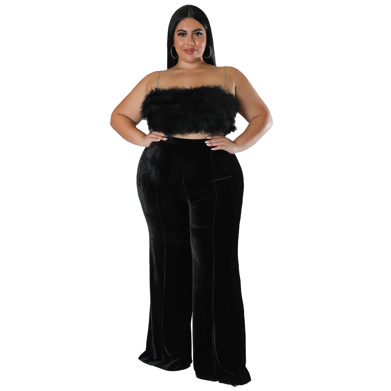 Women's Patchwork Fleece Flared High Waist Casual Pants